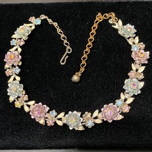 Vintage B.S.K. Floral Multicolor rhinestone 16” choker Necklace